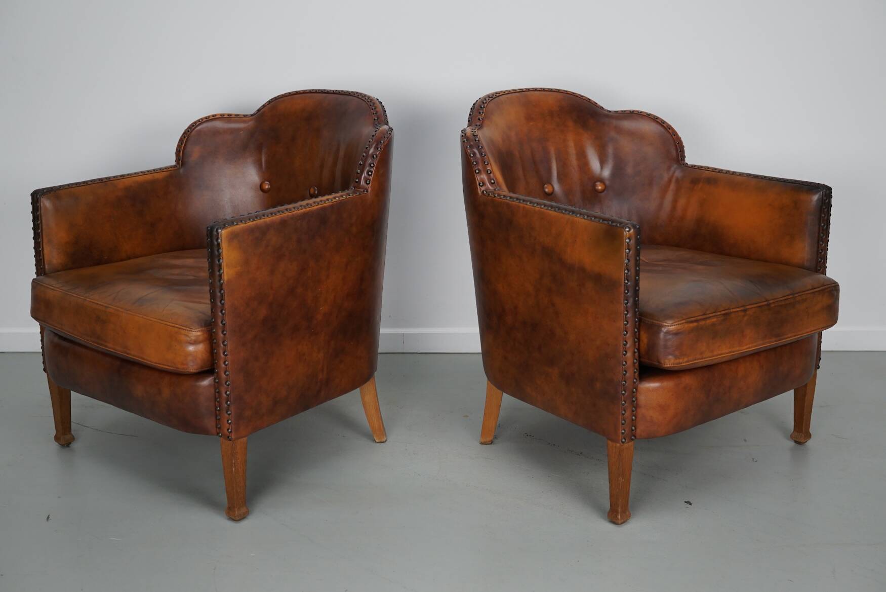 Vintage Dutch Cognac-Coloured Leather Club Chair, Lot of 2