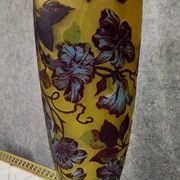 Multilayer glass vase etched with acid – Floral decoration in Art Nouveau style