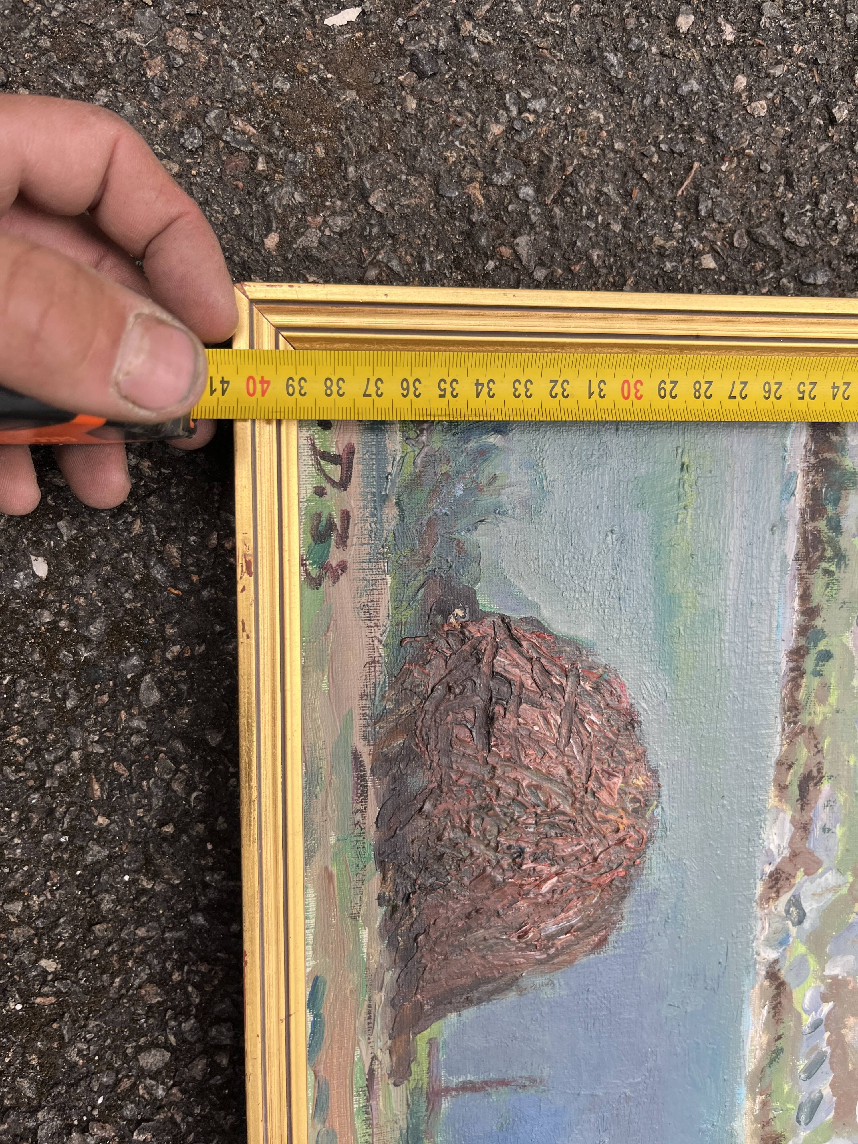 Painting Animated landscape at the lake – Signed oil