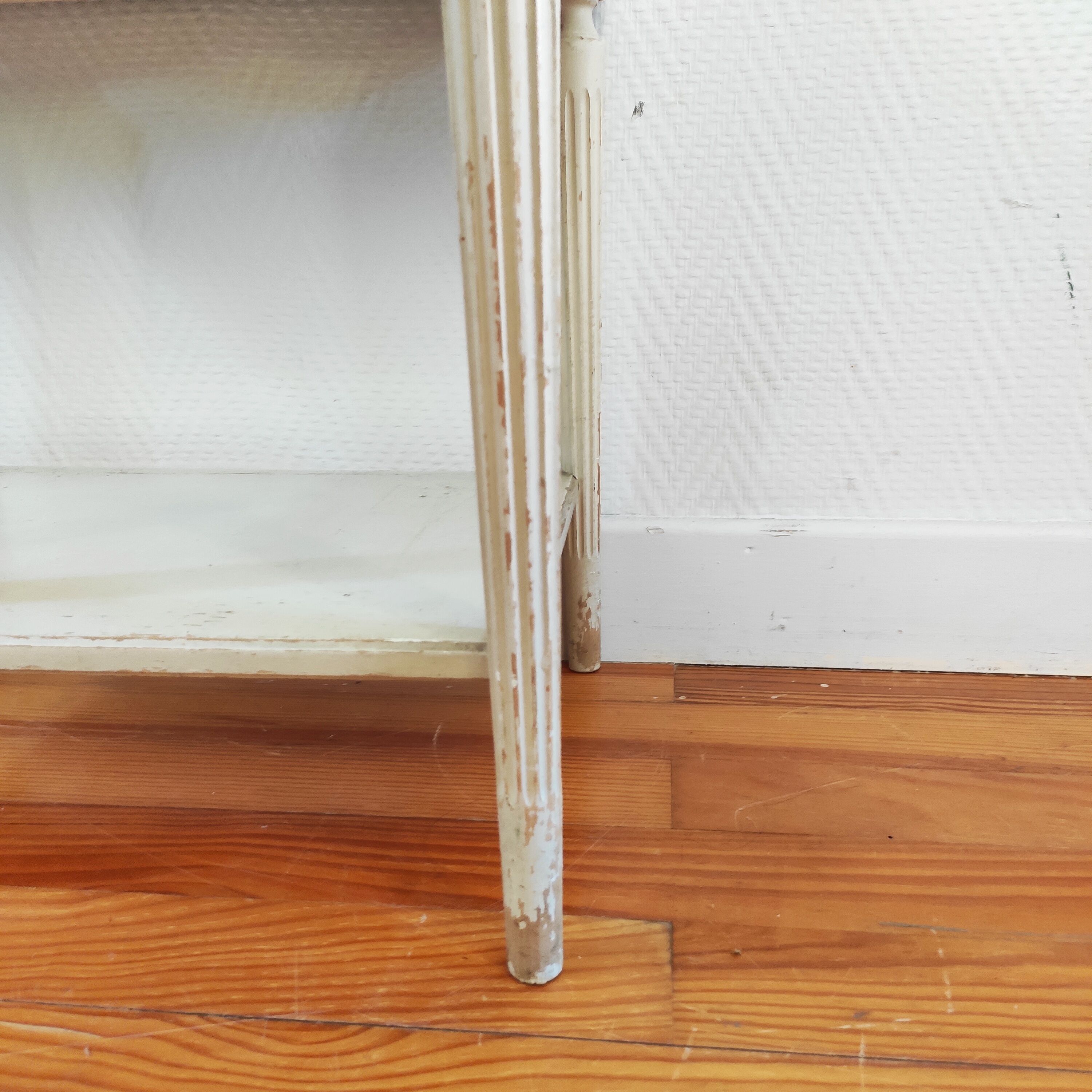 Patinated sofa end bedside