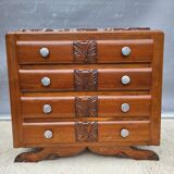 1930 Art Deco chest of drawers with recessed pink marble