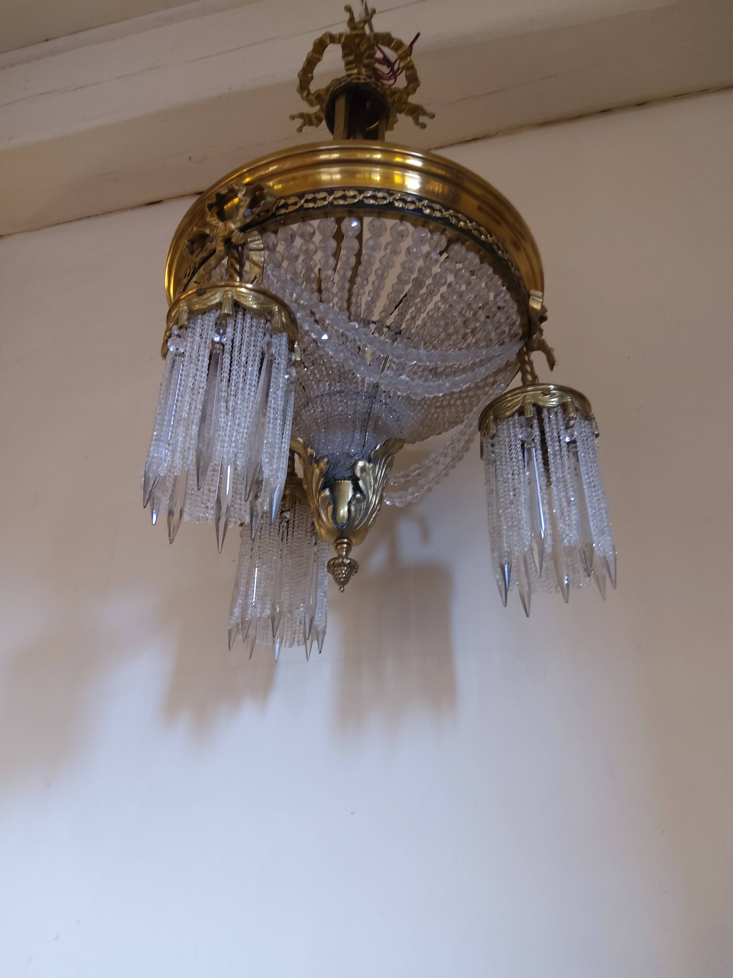 Lustre panier ancien en bronze