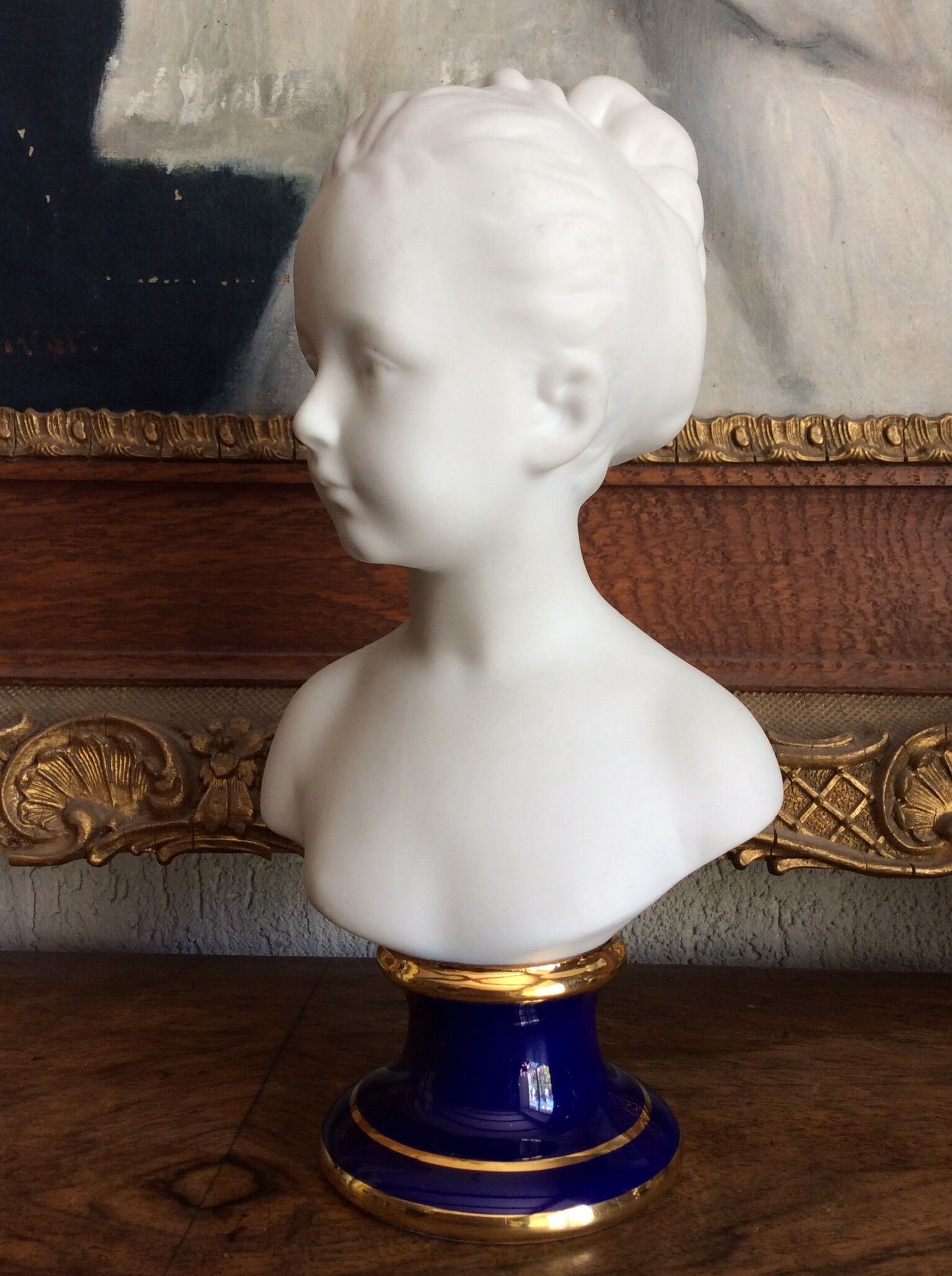 Bust with blue enamelled base