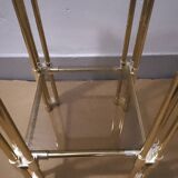 Hollywood Regency 1970s Smoked Glass and Brass Double Square Top Pedestal Table