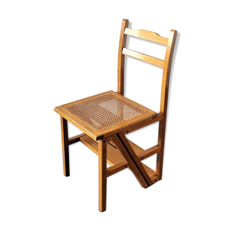 Chaise escabeau vintage avec assise en osier