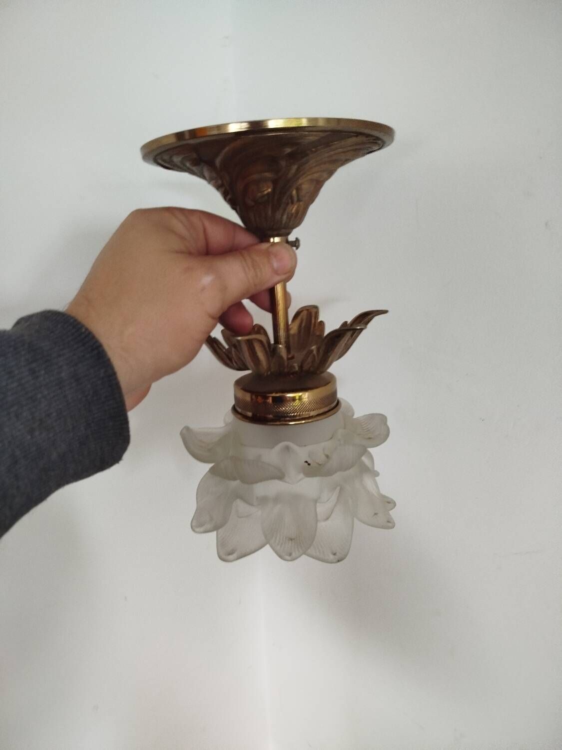 Pair of vintage floral wall lights or small pendant lights – glass deposition