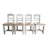 4 old vintage solid wood mulched farm chairs