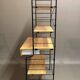 Bibliothèque modulable et tabouret en métal noir et hêtre, 1960