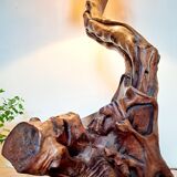 Brutalist lamp in olive wood 1970