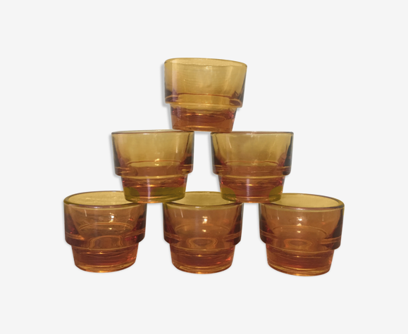 Set of 6 vintage orange-tinted glass set Duralex vereco | Selency