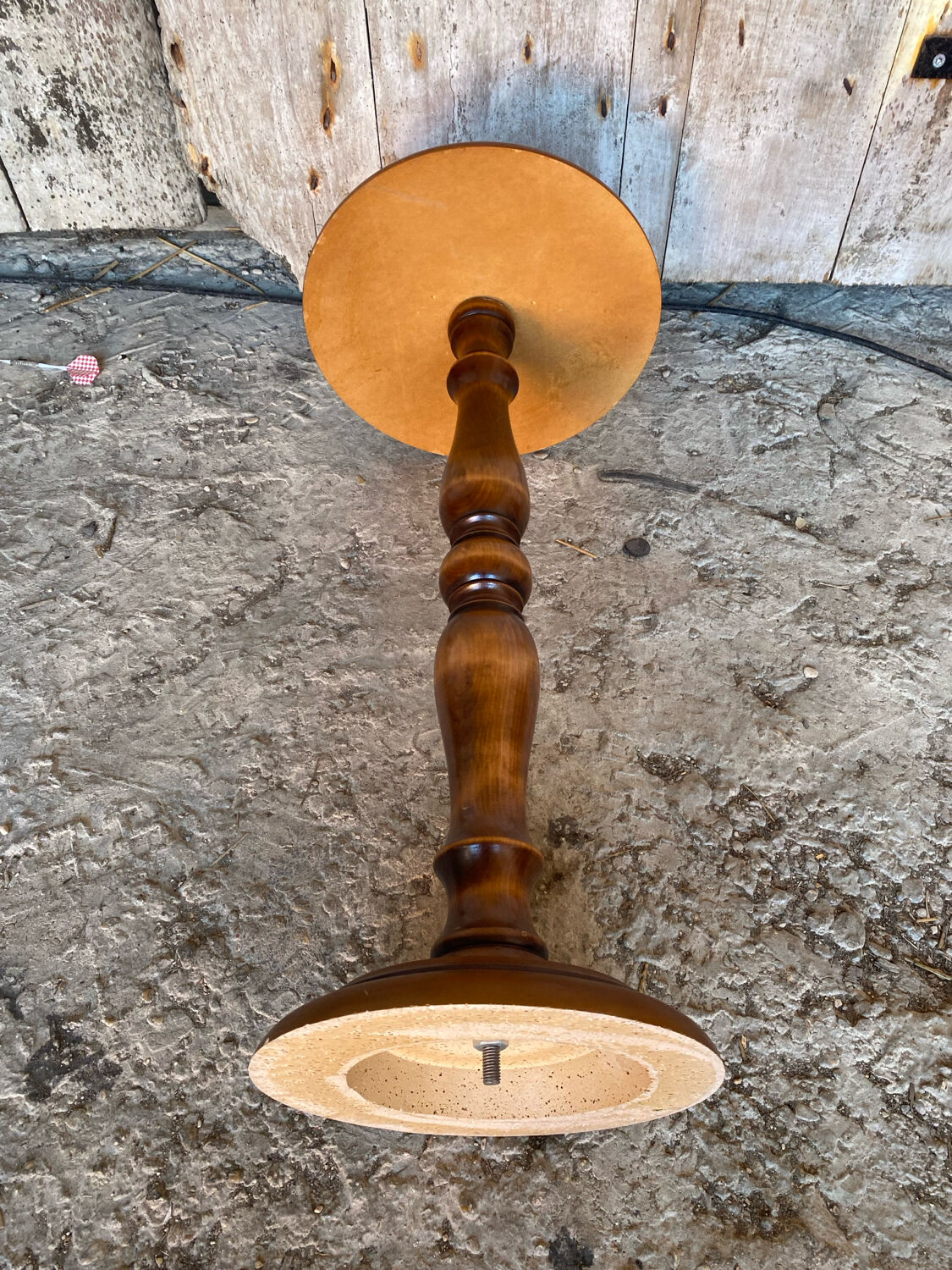 Antique Turned Wood Side Table + Stone Base Vintage Plant Stand