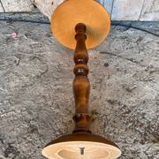 Sellette Guéridon Ancien Bois Tourné + Piétement Pierre Porte Pot Vint