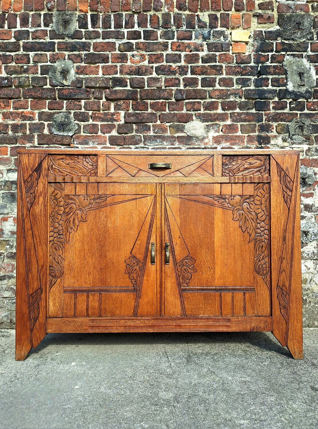 Buffet art déco plateau marbre, meuble vaisselier ancien