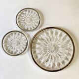 Dish and coaster in chiseled crystal and silver metal