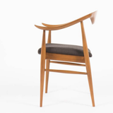 Suite de 4 fauteuils hêtre teinte et lin noir design danois 1950