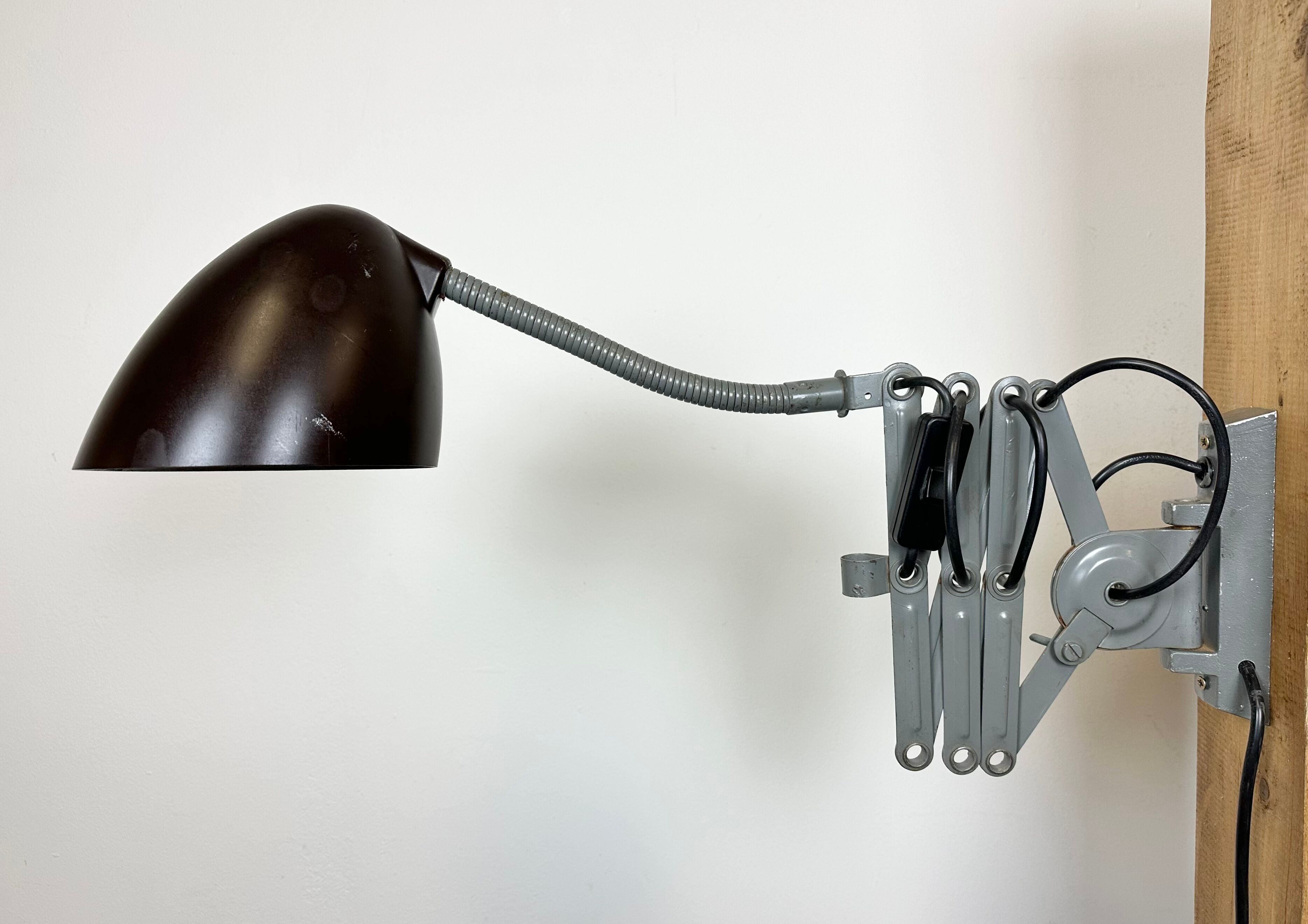 Grey Industrial Scissor Wall Lamp from Elektroinstala, 1960s