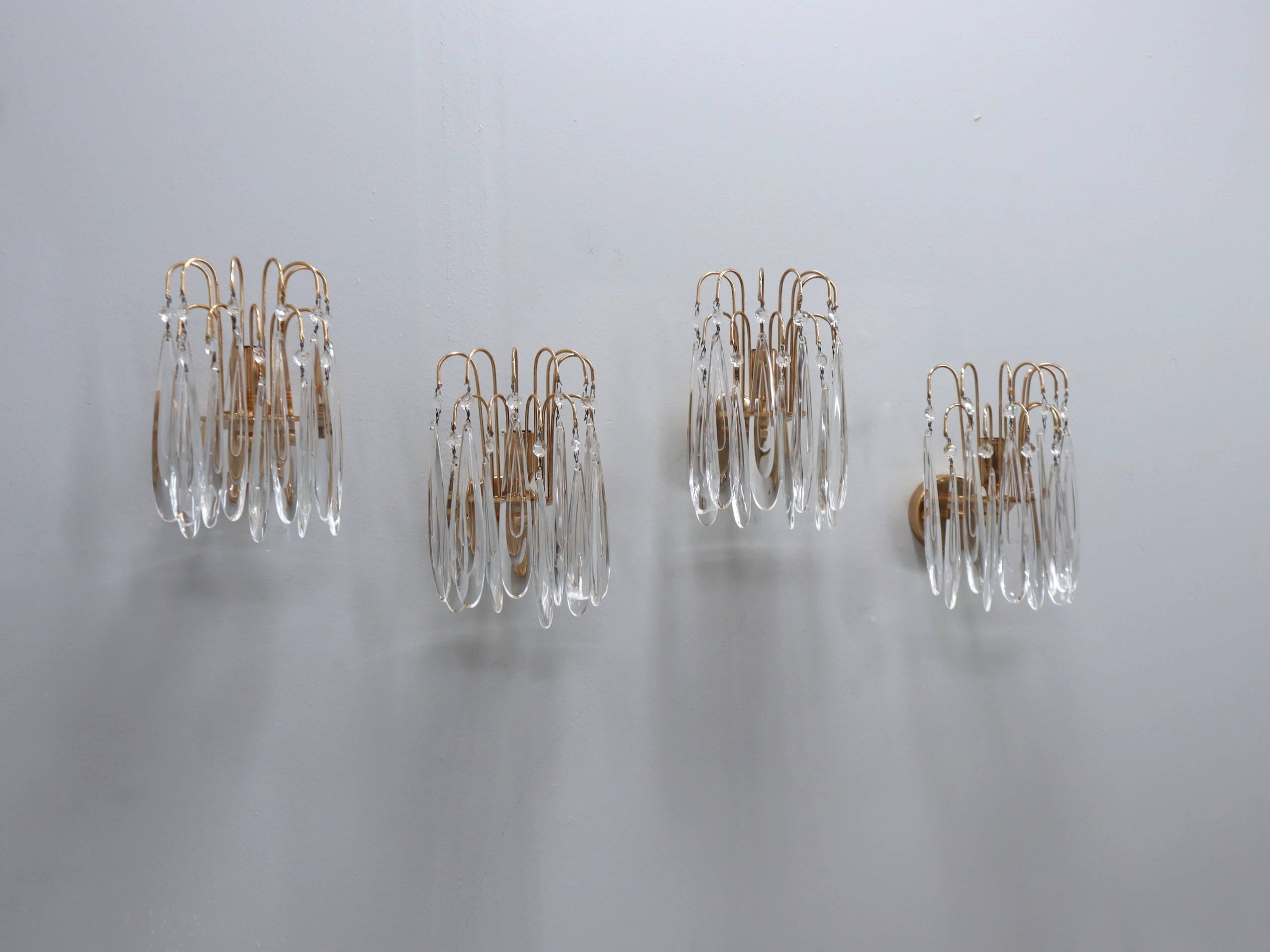 Lot de 4 appliques murales vintage en verre de Murano en forme de larme, années 1980