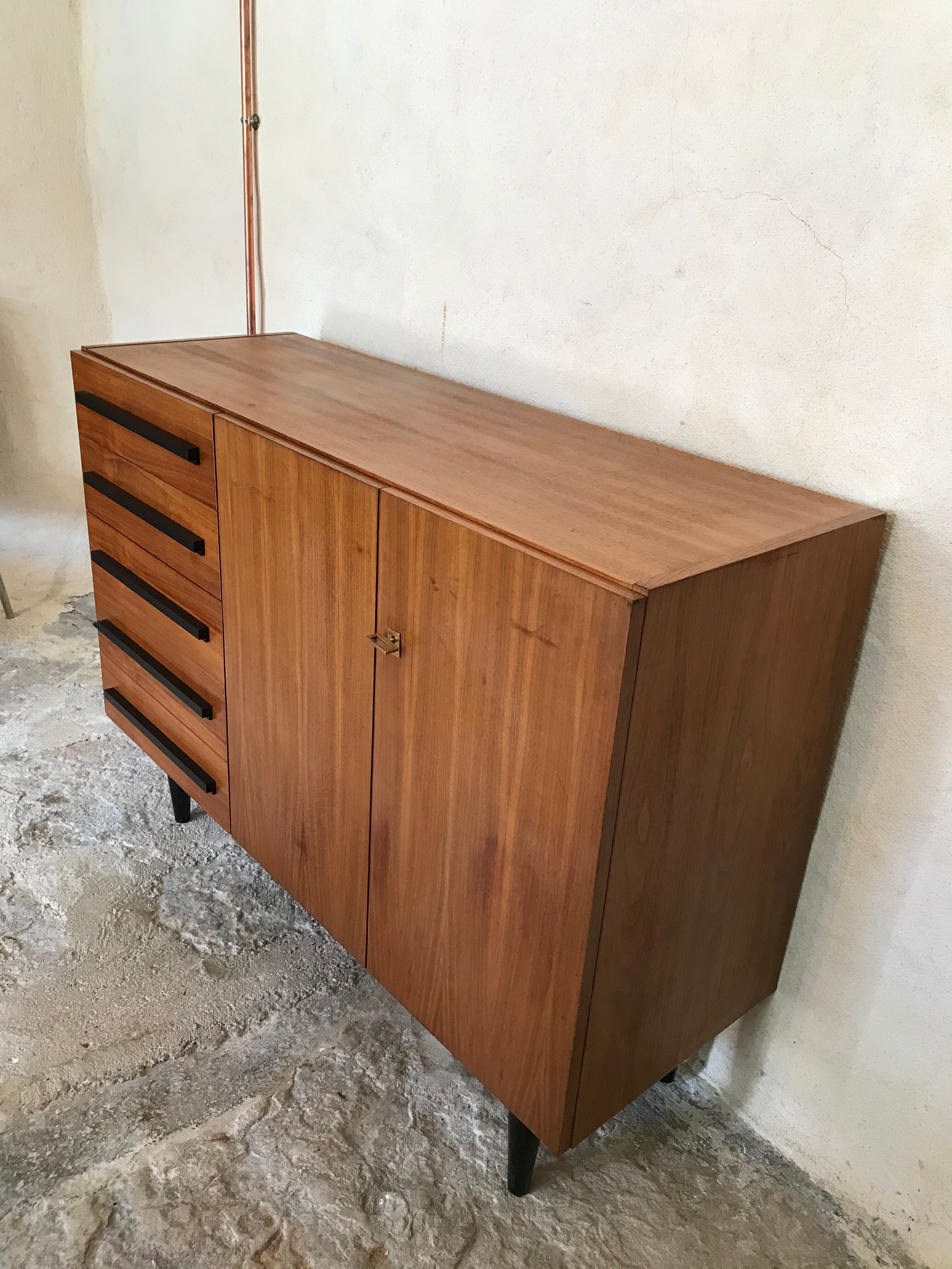 Vintage storage cabinet 1960's 5 drawers 2 doors