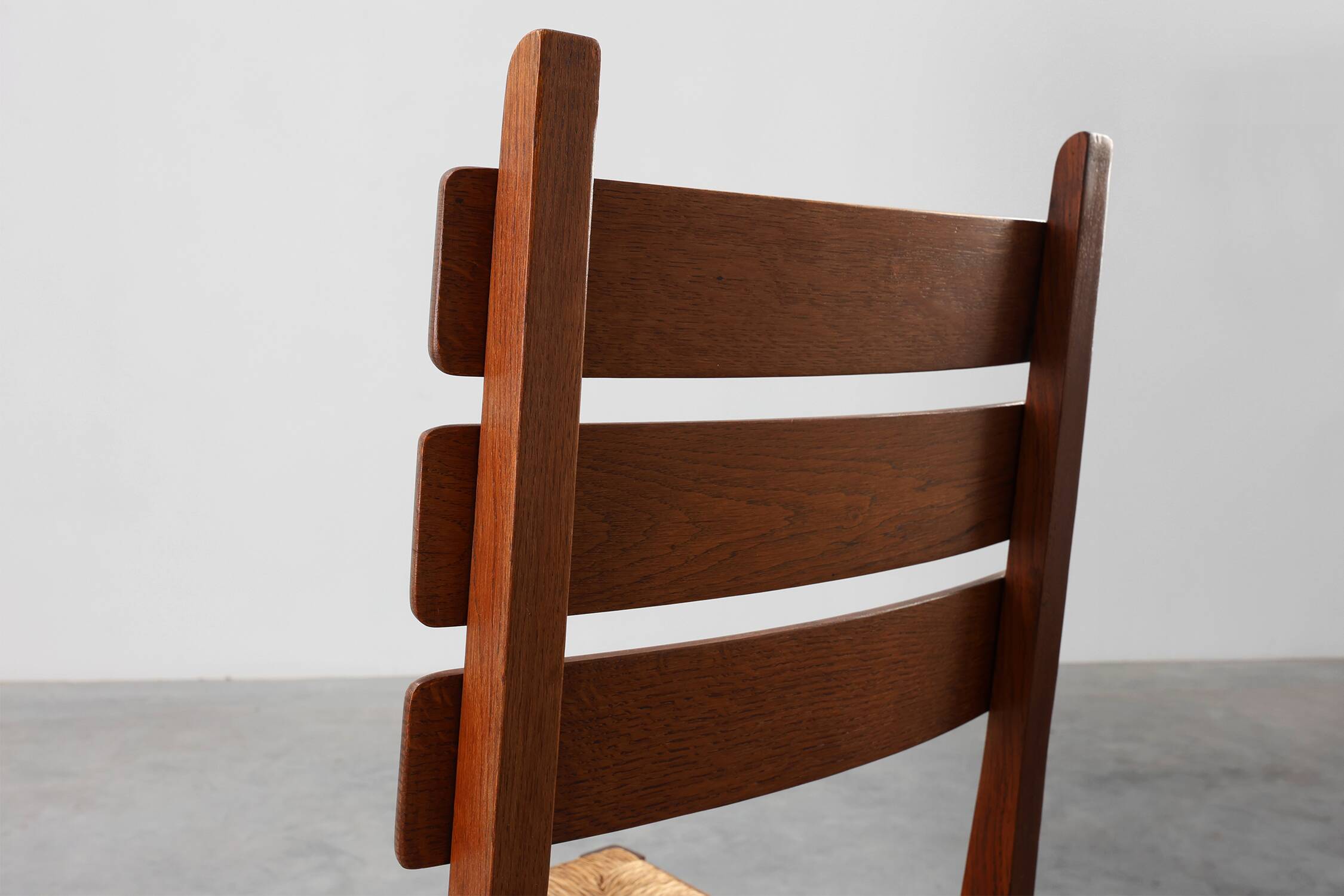 1960s Belgian Mid-Century Chair in Oak and Wicker, Brutalist Style