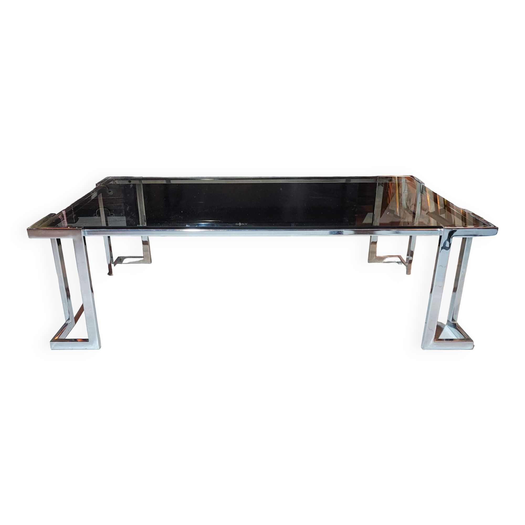 Vintage glass and chrome coffee table 1970