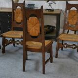 8 rustic oak chairs combining modern lines and Breton craftsmanship by a student of Joseph Savina 1950s