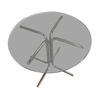 Glass top table and arched base chrome 70s