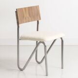 Set of 4 chairs, with a chromed steel frame and a walnut backrest