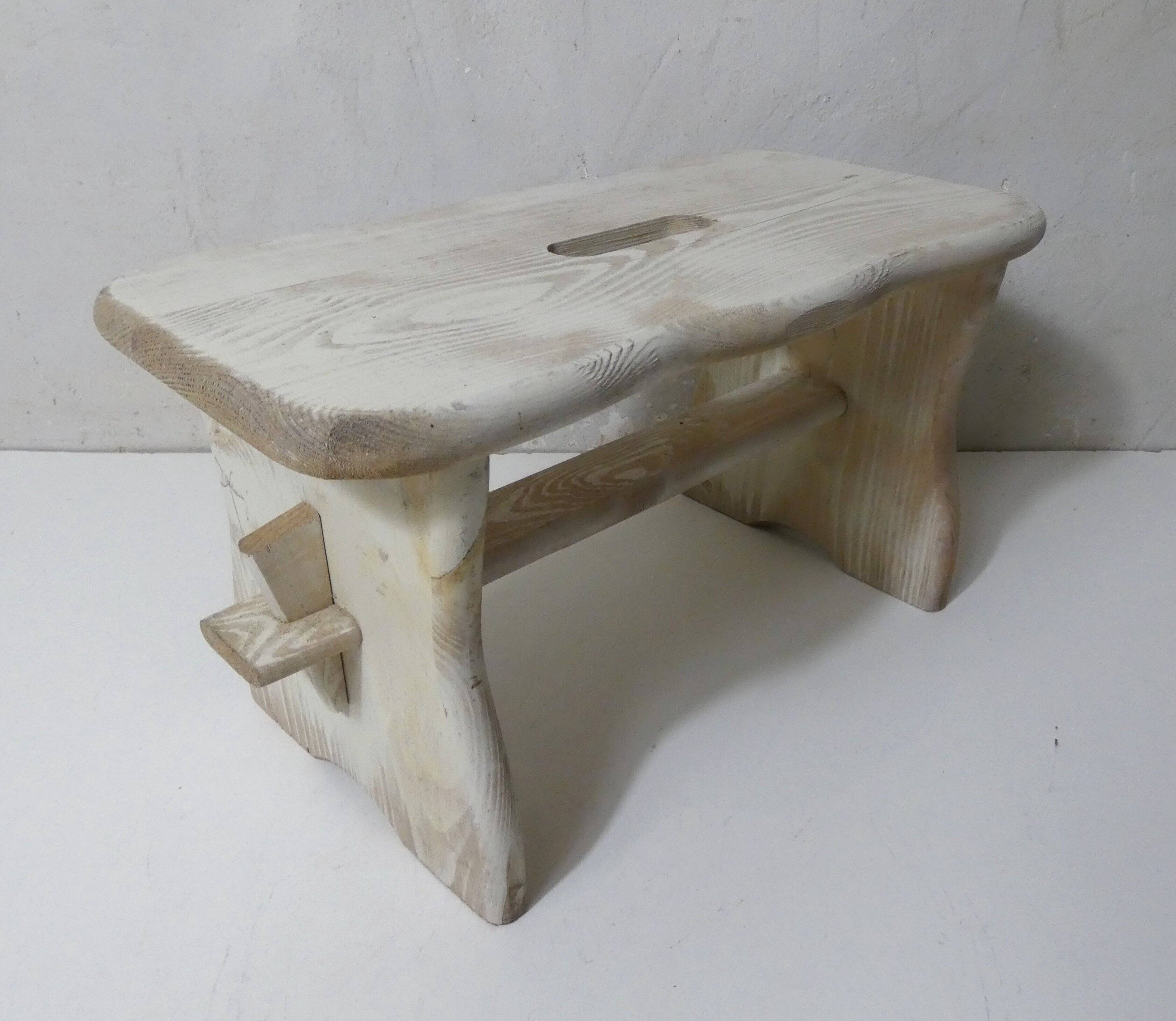 old small white patinated wooden bench vintage step stool