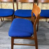 4 chaises danoises en teck et tissu bleu