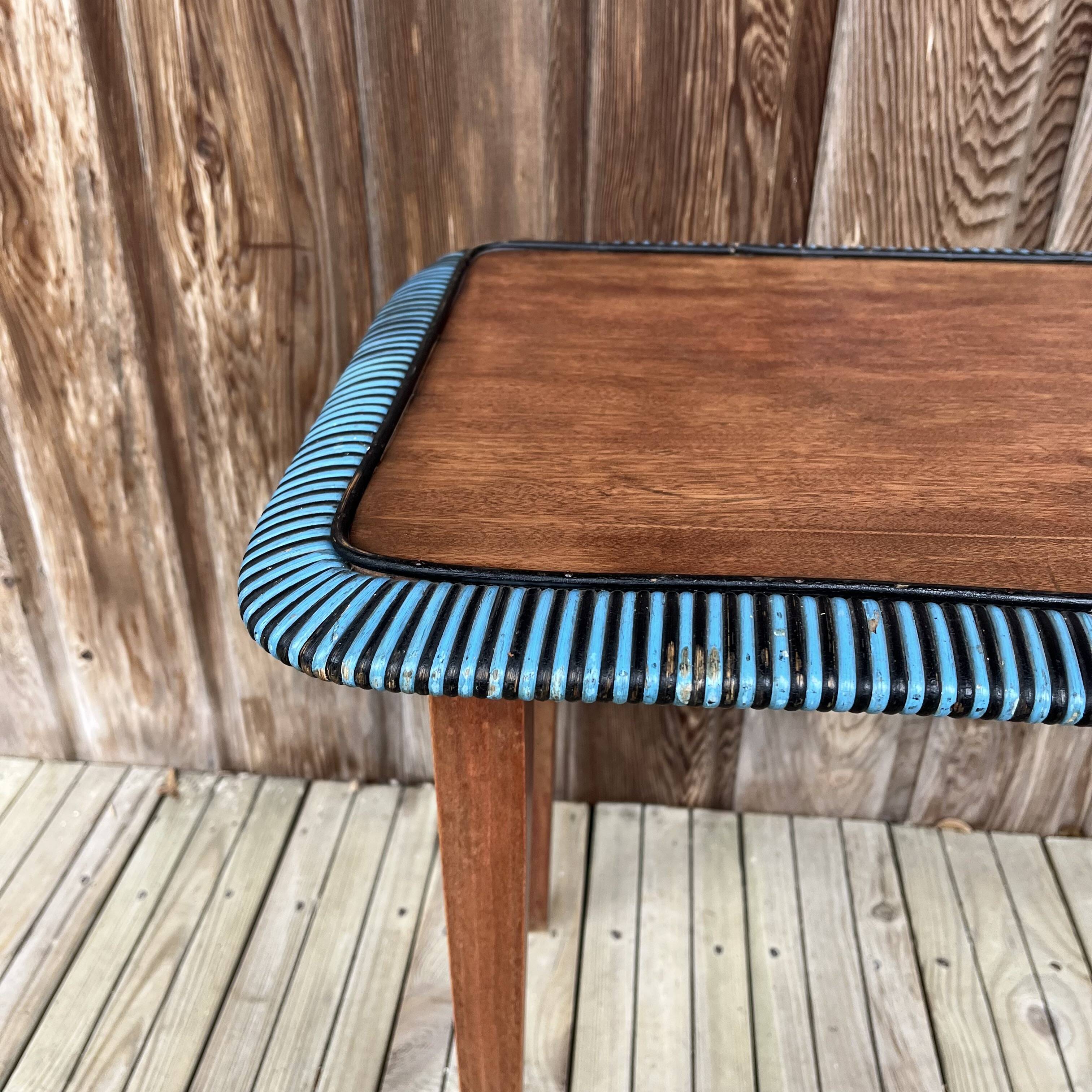 Folding wooden and rattan side table, 1960s