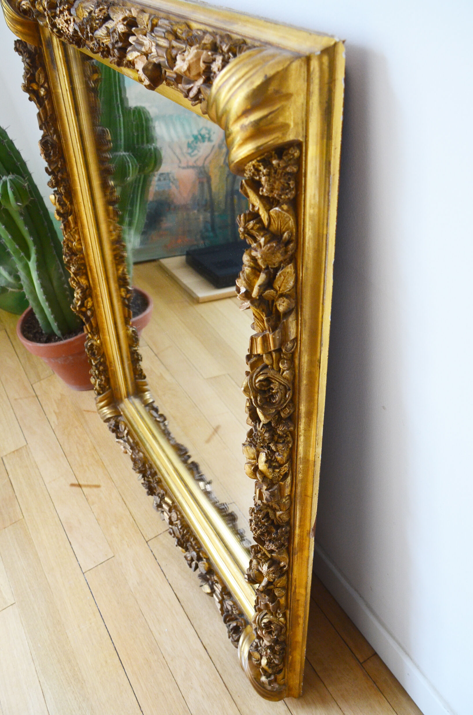 Miroir de cheminée XIXème siècle bois et stuc