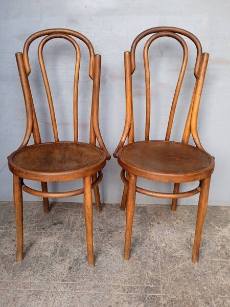 Paire 2 chaises bistrot bois courbé vintage