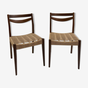 Série de 4 chaises scandinaves en bois et corde