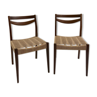 Série de 4 chaises scandinaves en bois et corde