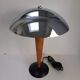 Lampe à poser champignon chrome et bois