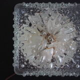 Transparent molded glass ceiling lamp – square shape – floral print.