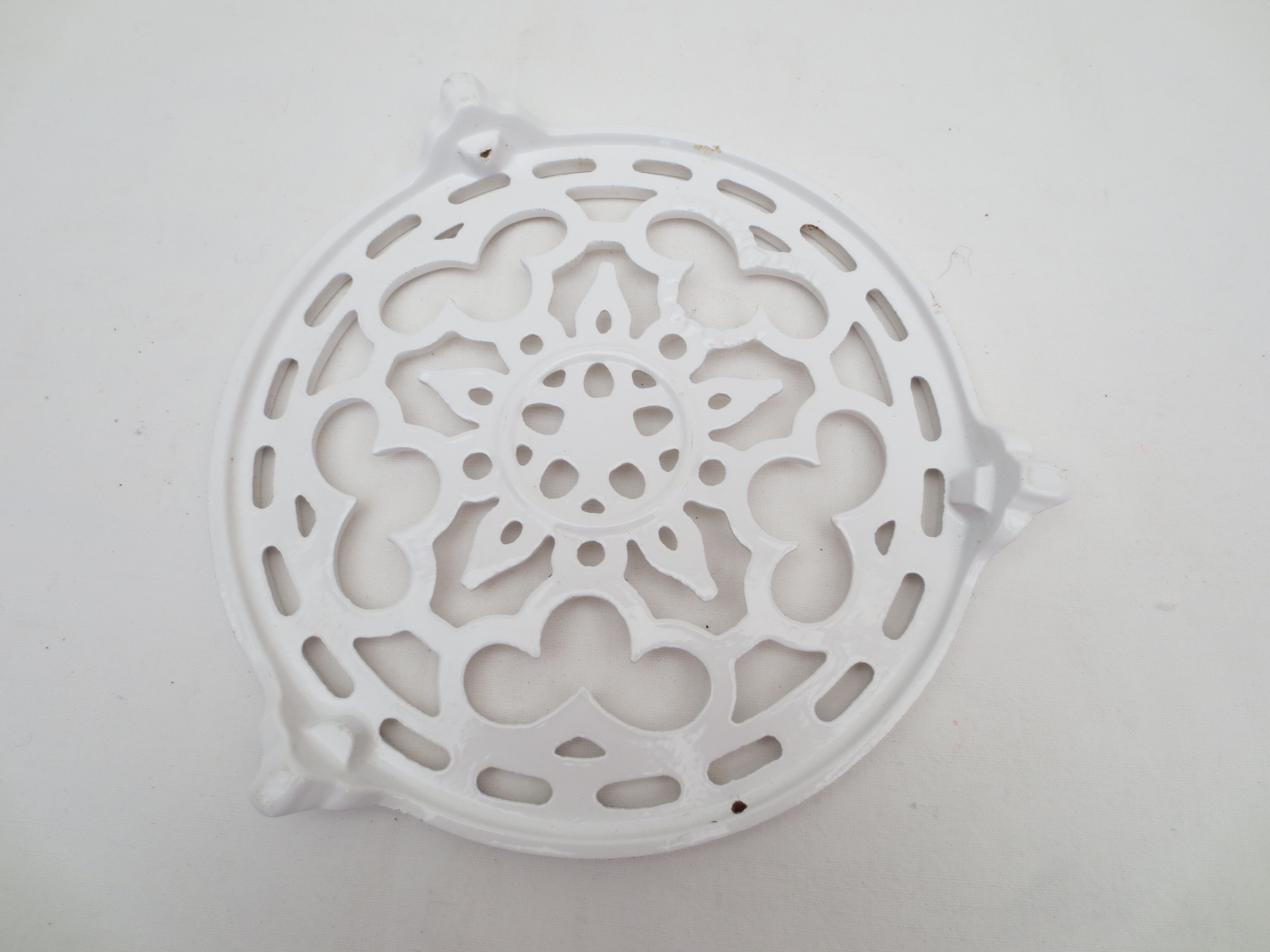 Old trifle, white enamelled cast iron, geometric decoration