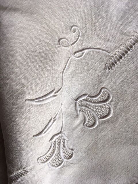 Old linen sheet embroidered hand and monogram t t 226 cm x 324 cm