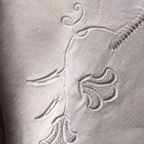 Drap lin ancien brodé main et monogramme t t 226 cm x 324 cm