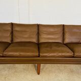 Vintage retro Danish mid-century G. Thams 4 person sofa in brown leather 1960