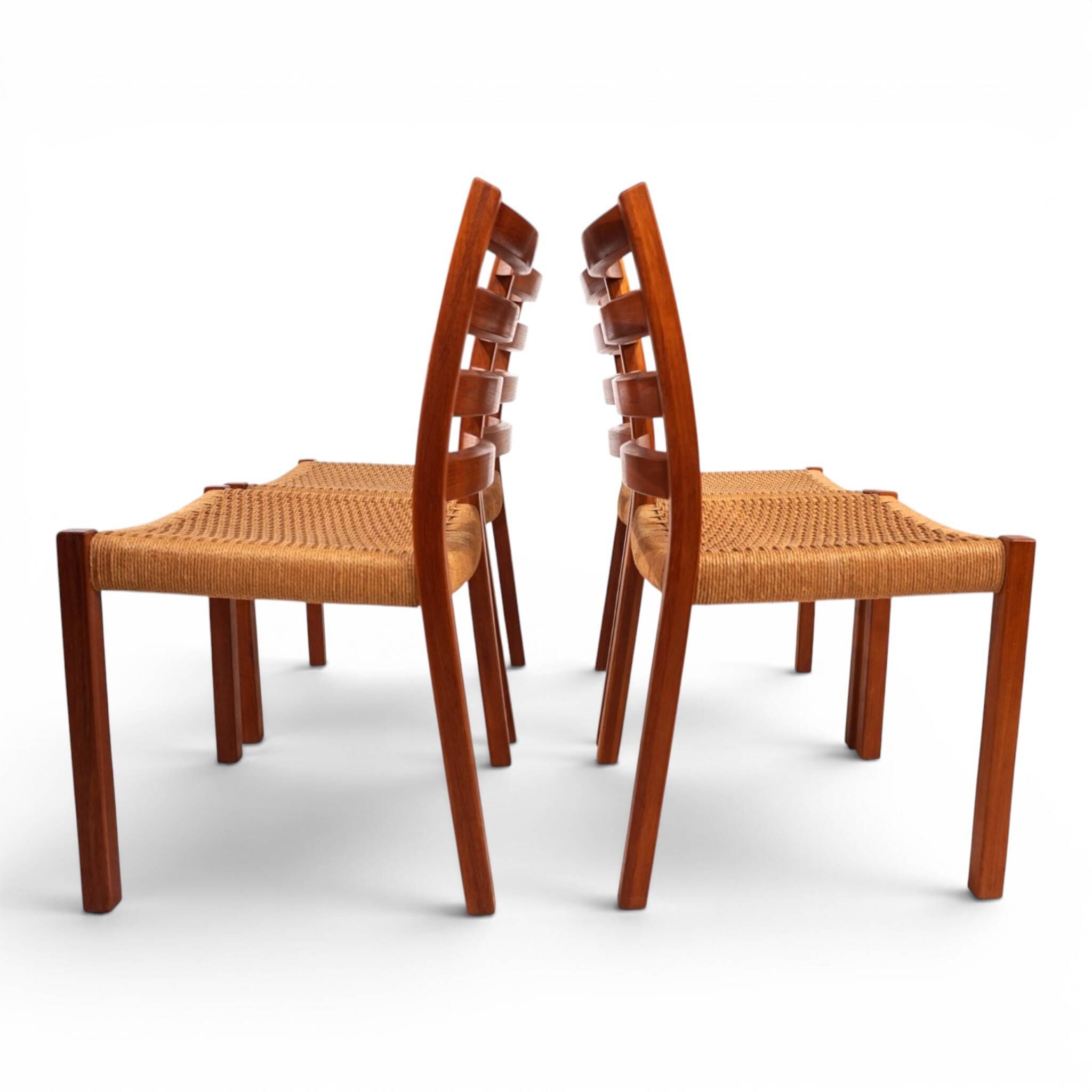 Niels Otto Møller Model 408, Set of 4 Teak Papercord Dining Chairs for J.L.