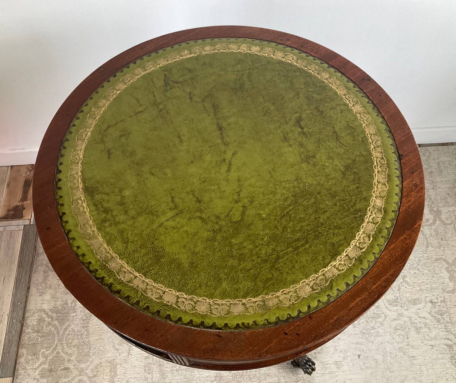 Antique Mahogany and Leather Side Table on Casters