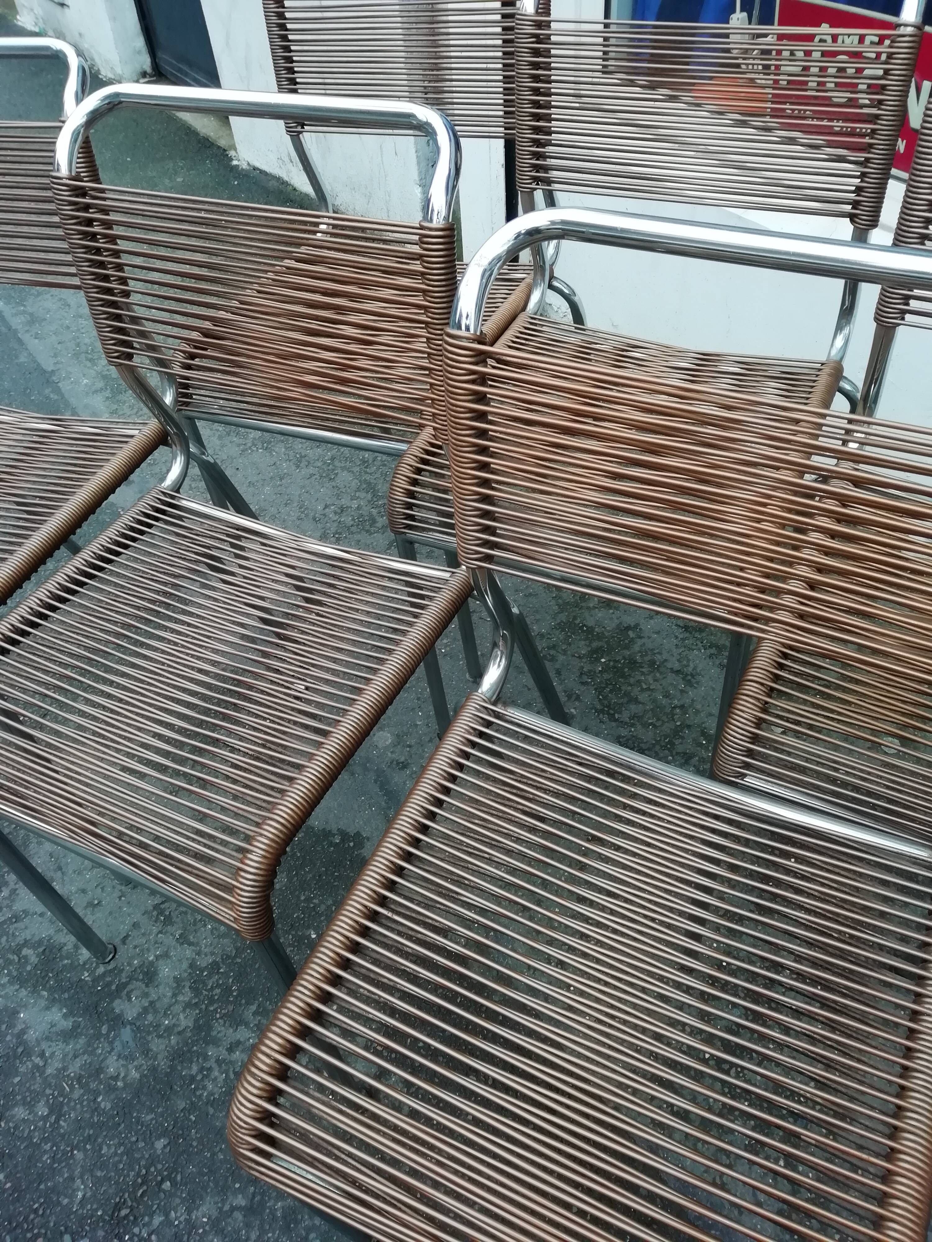Six chairs" scoubidou" in bronze color