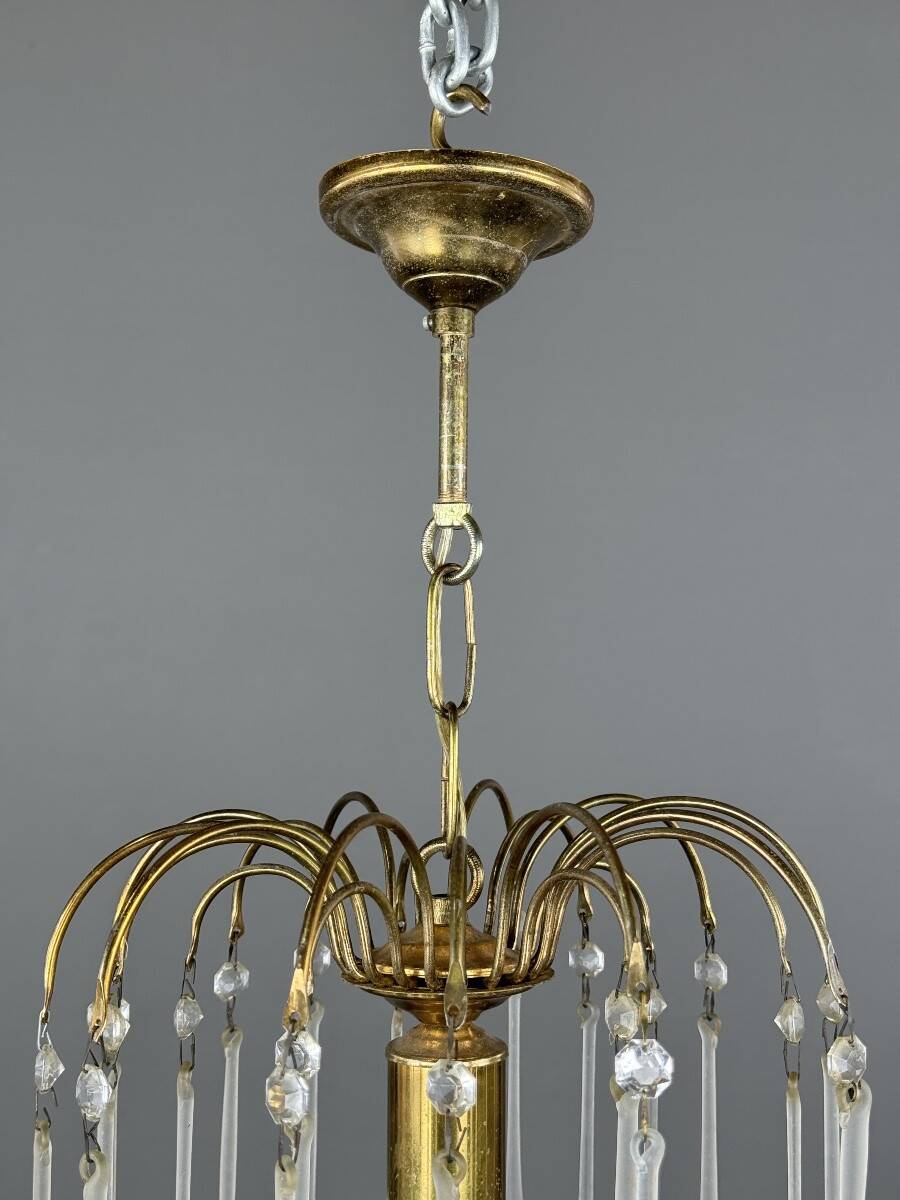 Lustre en laiton doré et pampilles de verre, XXe siècle