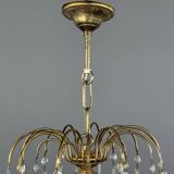 Lustre en laiton doré et pampilles de verre, XXe siècle