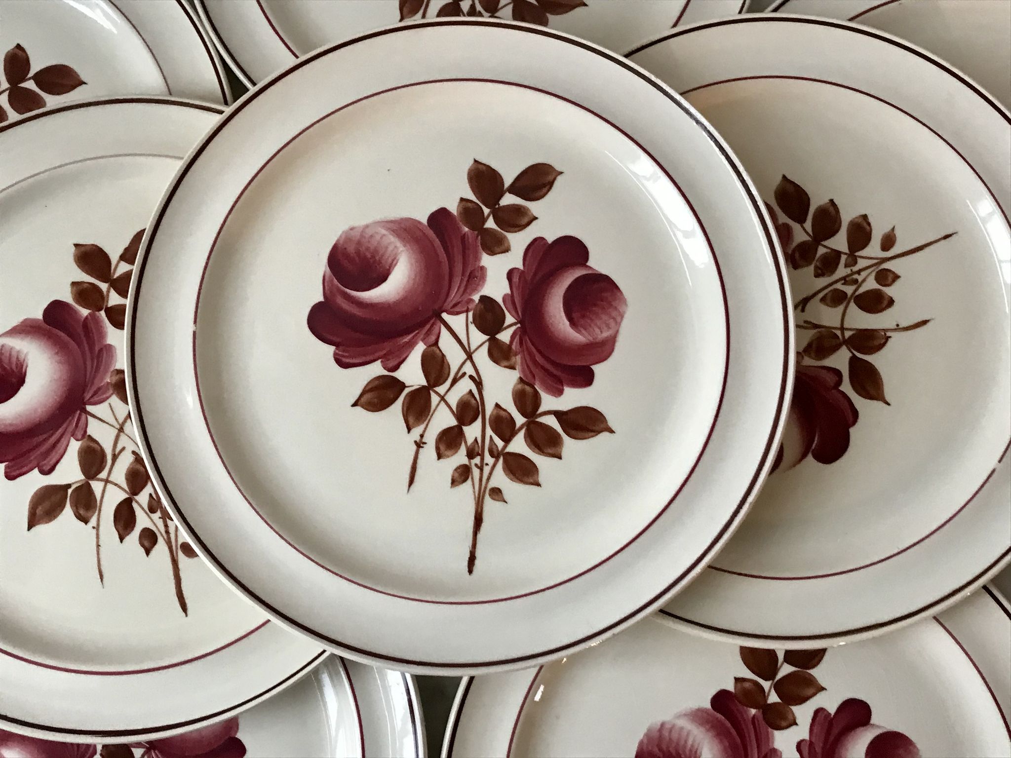Lot de 8 assiettes plates Moulin des Loups modèle "Roubaix" années 40