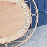70s oval rattan mirror