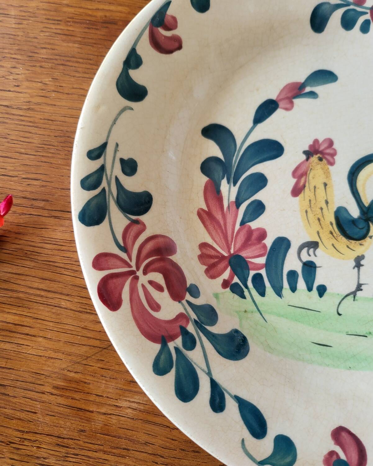 Old Creil and Montereau Earthenware Plate "Labrador" Rooster Decor
