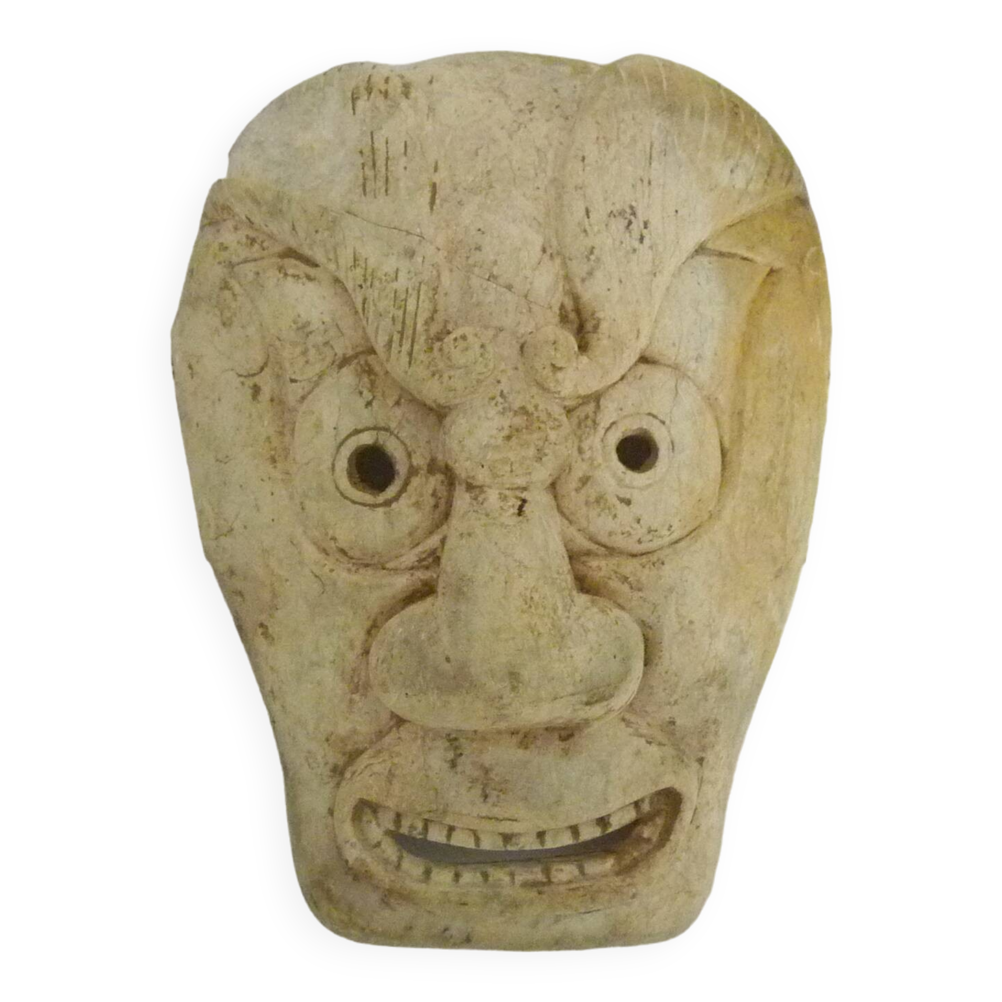 Netsuke old large bone mask japan grimacing character. 19th century