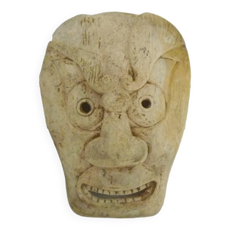 Netsuke ancien grand masque en os japon personnage grimaçant. xixe